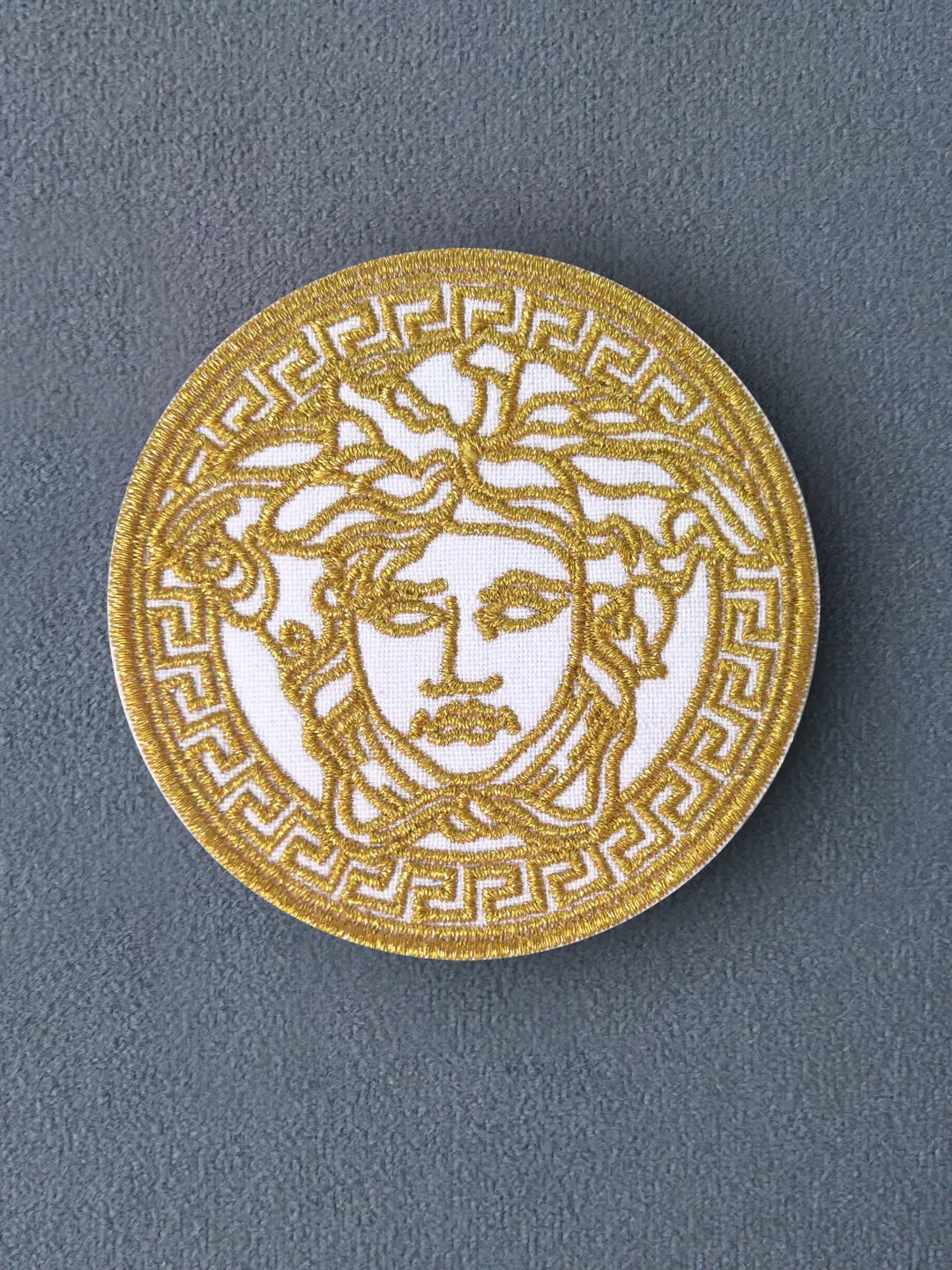 Medusa head Patch Sew on Embroidered Patch with metallic threads gold border