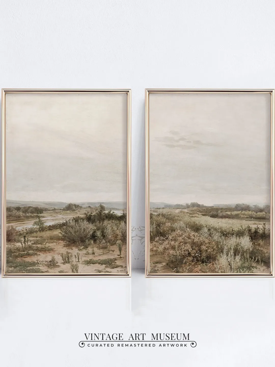 Muted Green Landscape, Vintage Oil Painting Set of 2 Wall Art , Large Diptych Decor PRINTABLE Digital Downloadable | 230 S2