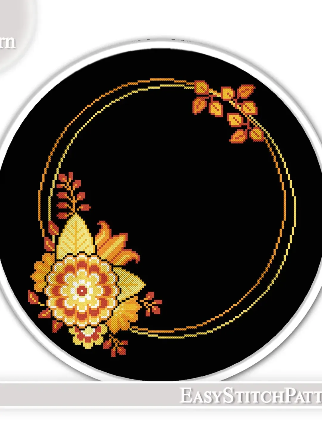 Floral Wreath cross stitch pattern. Flower frame cross stitch. Easy cross stitch.