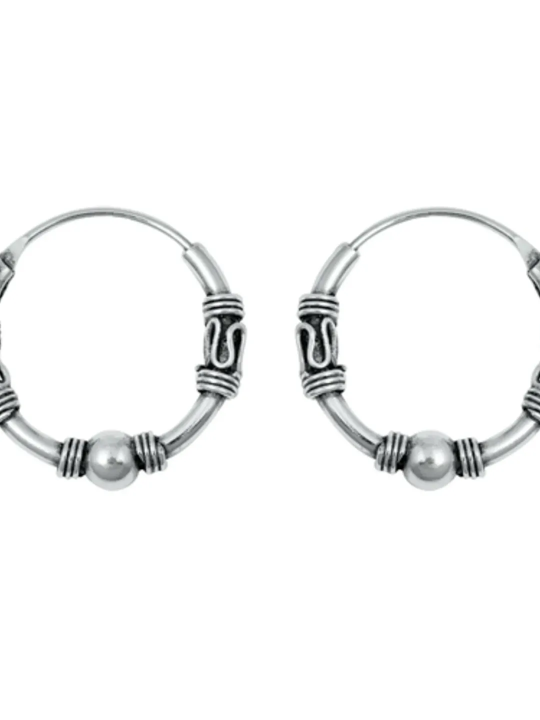 Bali Hoop Earrings, solid 925, Sterling Silver hoop Loop earrings, Sterling Silver Cartilage Earrings, 3mm thick 17mm Diameter, Antique