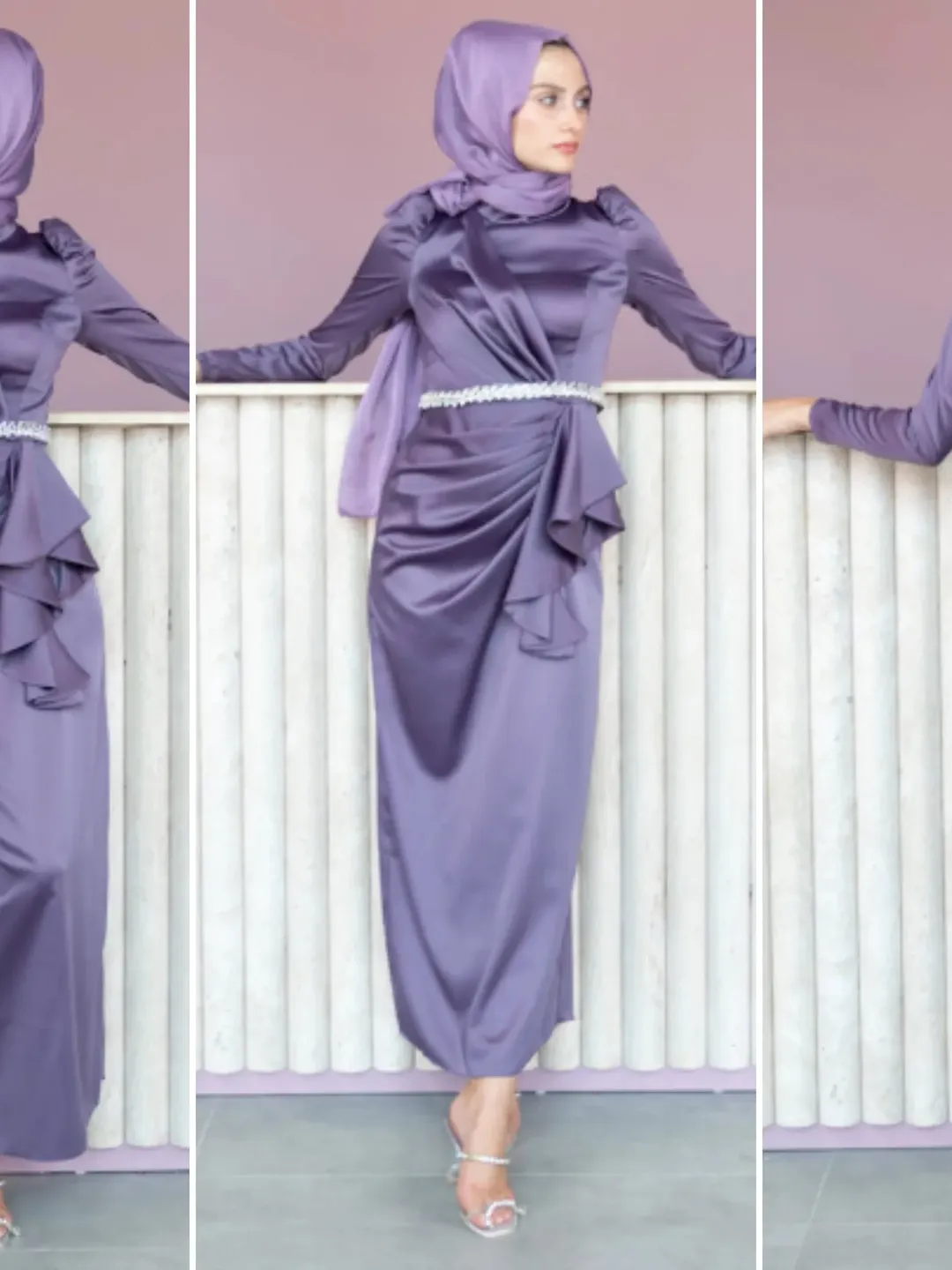 AHUNARE HIJAB - Buket Dress, Satin Dress, Lilac Color, Muslim Evening Dress,  Nikah, Wedding, Engagement, Bridesmaid, ,