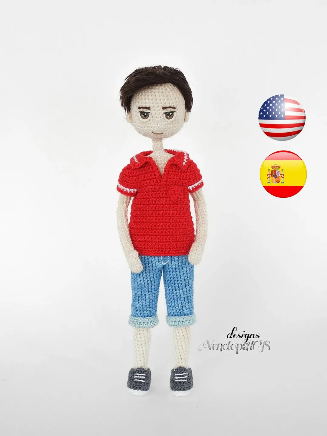 Crochet Pattern Amigurumi Doll Boy Steve, crochet doll boy tutorial, PDF in English (US terms) Español