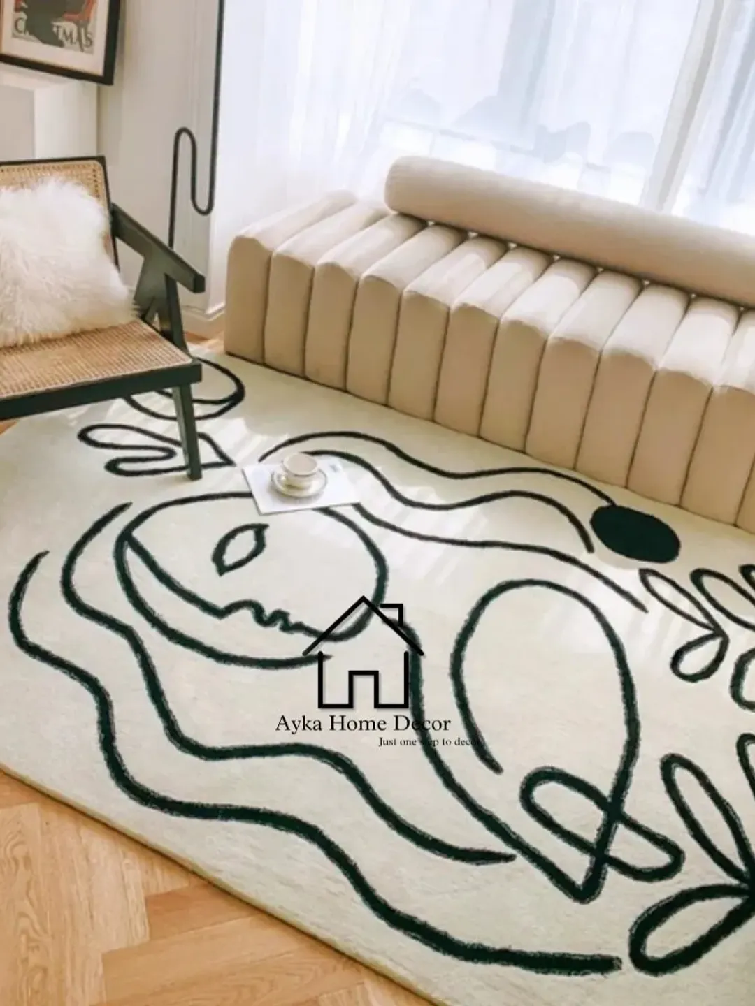 Checkered Minimalist Hand Carved Designer Custom Scandi Bespoke Luxurious Handmade Tufted Rural Indian Artisanal tapis mid century modern