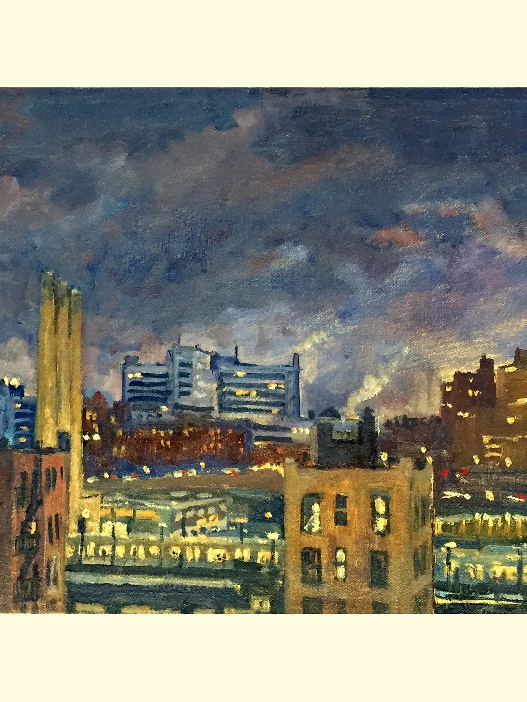 Original Oil Painting -Night Glow/New York Nocturne - 10x16 Oil on Linen, NYC Impressionist Plein Air Fine Art, Signed American Cityscape