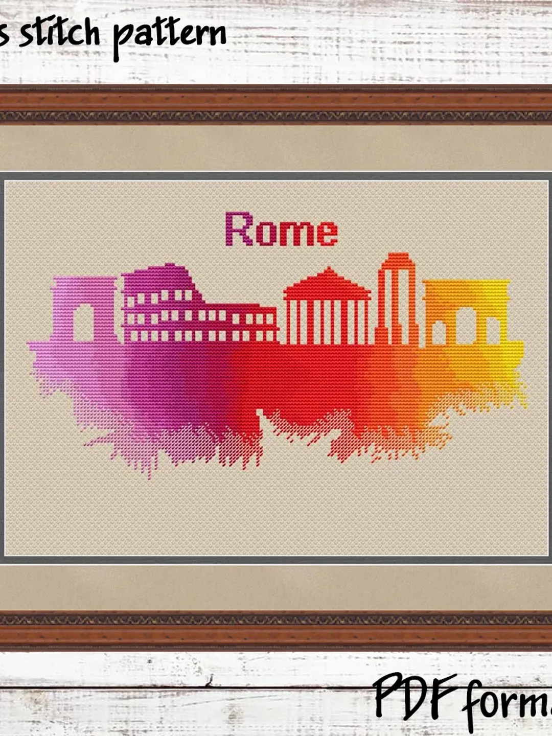 Rome cross stitch pattern modern, Italy cross stitch pattern PDF, Watercolor city cross stitch design