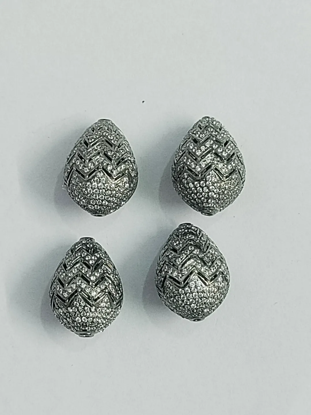 Pave Diamond Beads, Pave Beads, 19X14MM Pear Shape Beads, Sterling Silver Beads, Jewelry Beads, Spacer Beads, Connector Beads