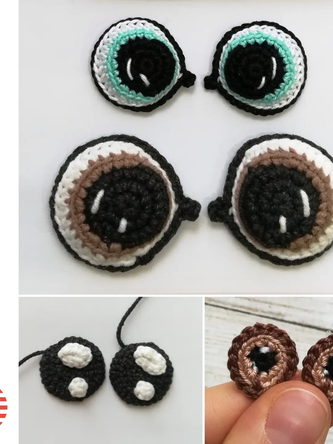 Crochet eyes pattern, eyes for amigurumi toys, 3 in 1 crochet patterns by CrochetToysForKids