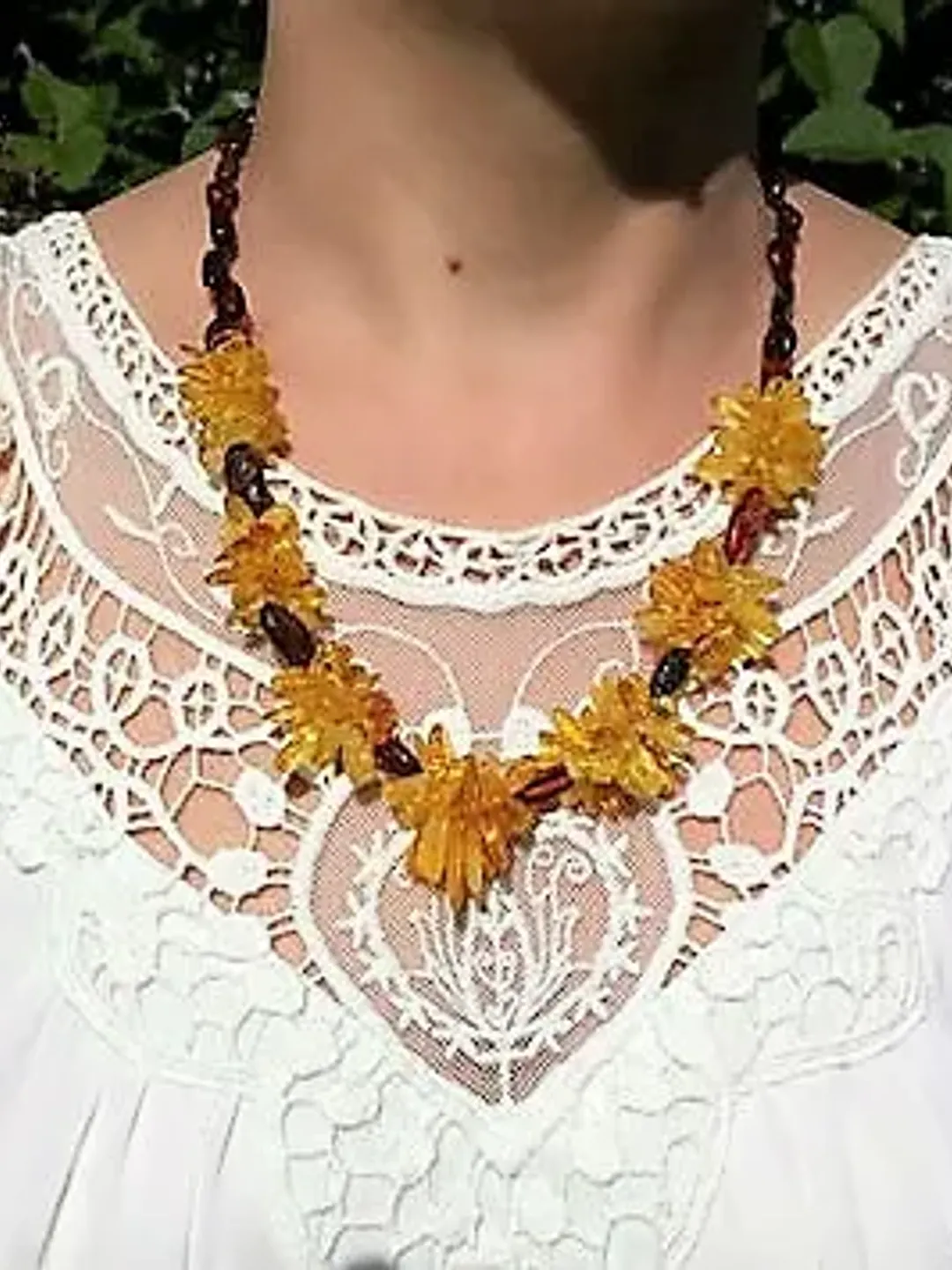 Natural Amber Bead Necklace Large Gemstone Jewelry Yellow Brown Cognac Real amber Gem stone beaded necklace for women