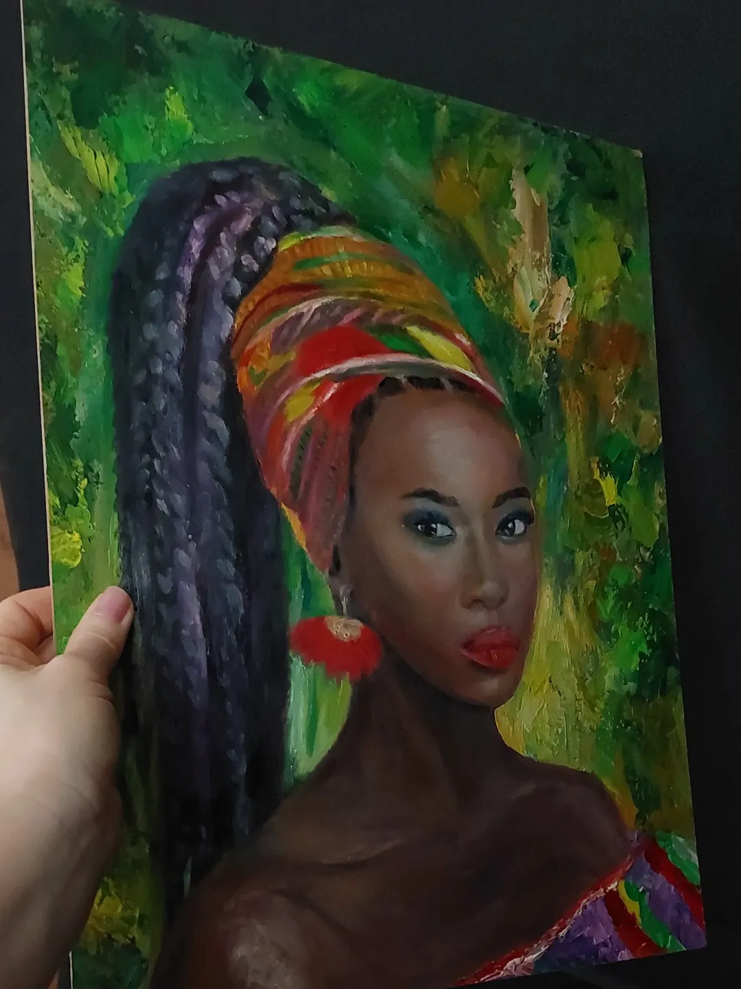 African woman black portrait original oil painting
