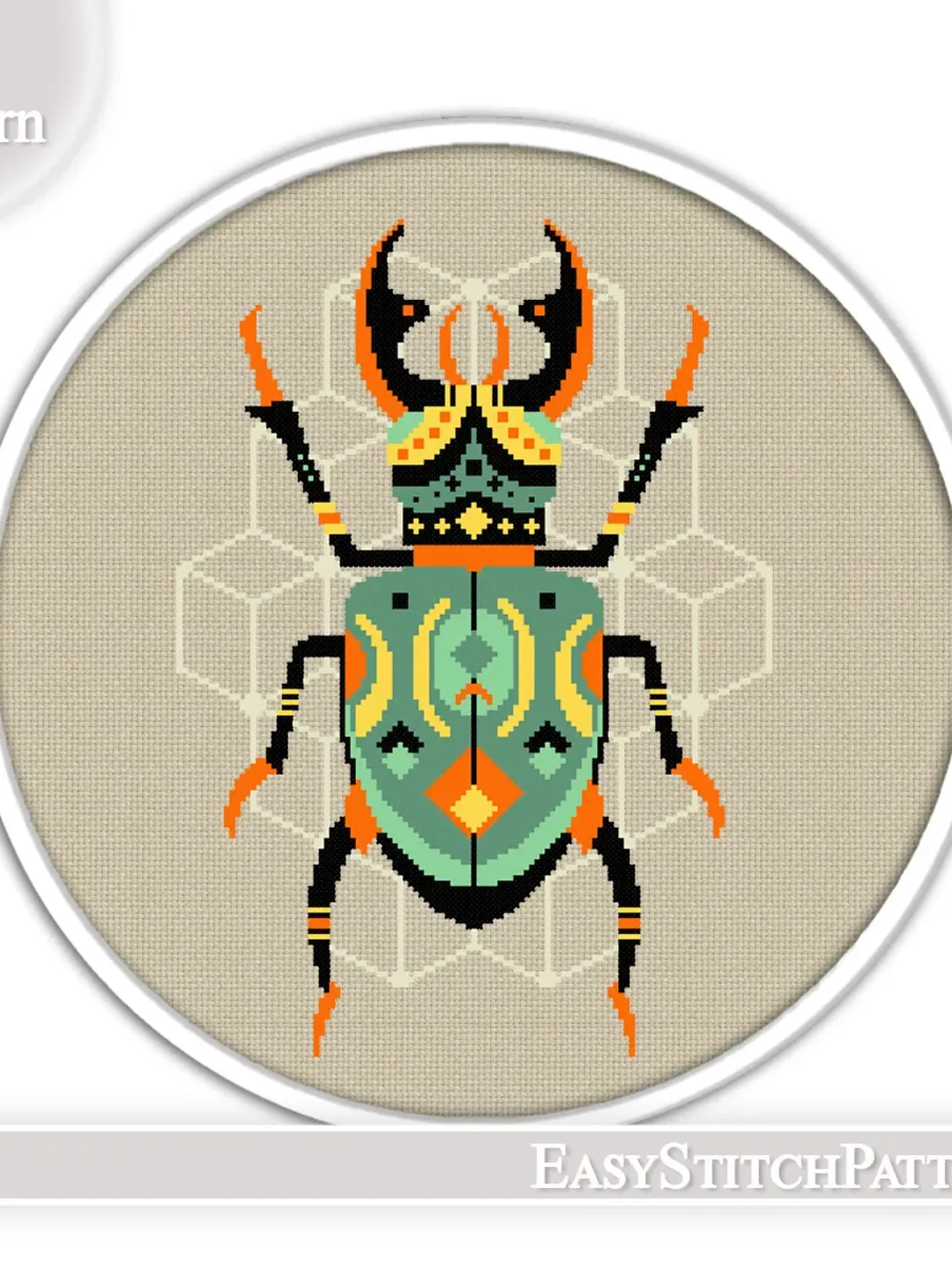 Stag-Beetle cross stitch pattern. Insects cross stitch pattern. Modern cross stitch pattern.