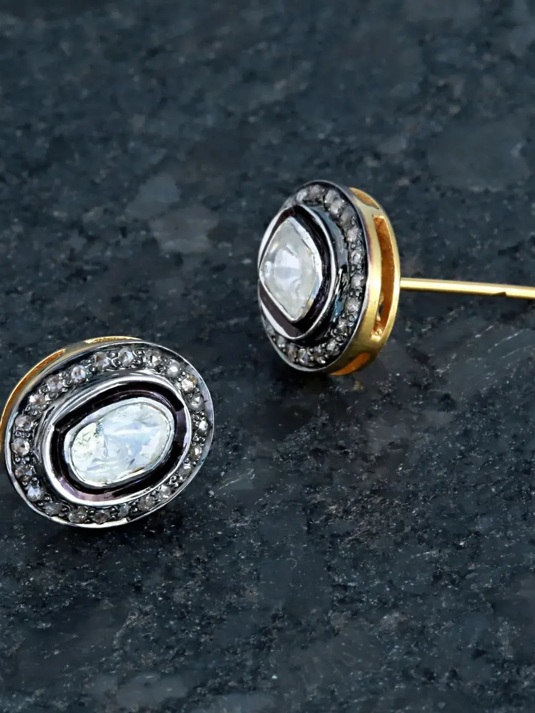 Pave Polki Diamond Studs, Pave Studs, Diamond Earrings, Polki Earrings, Sterling Silver Stud, Victorian Jewelry, Push Back Studs