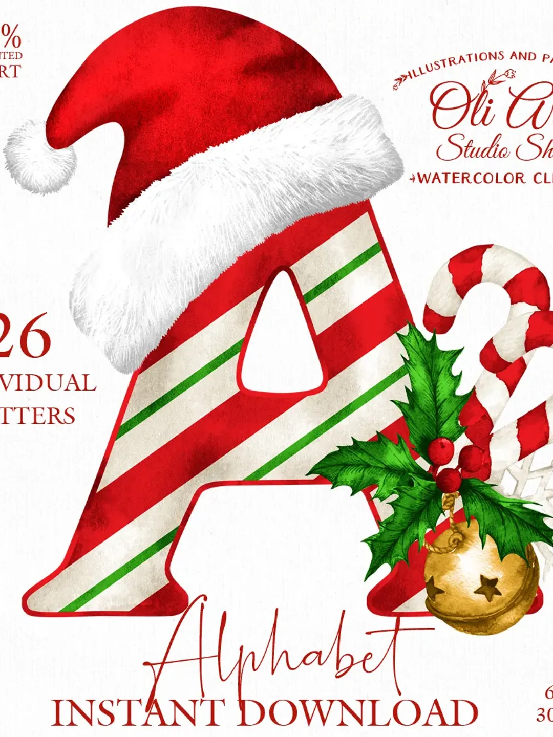 Christmas clipart. Font clipart. Alphabet Png. Santa Claus Hat. Design Digital Download. OliArtStudioShop