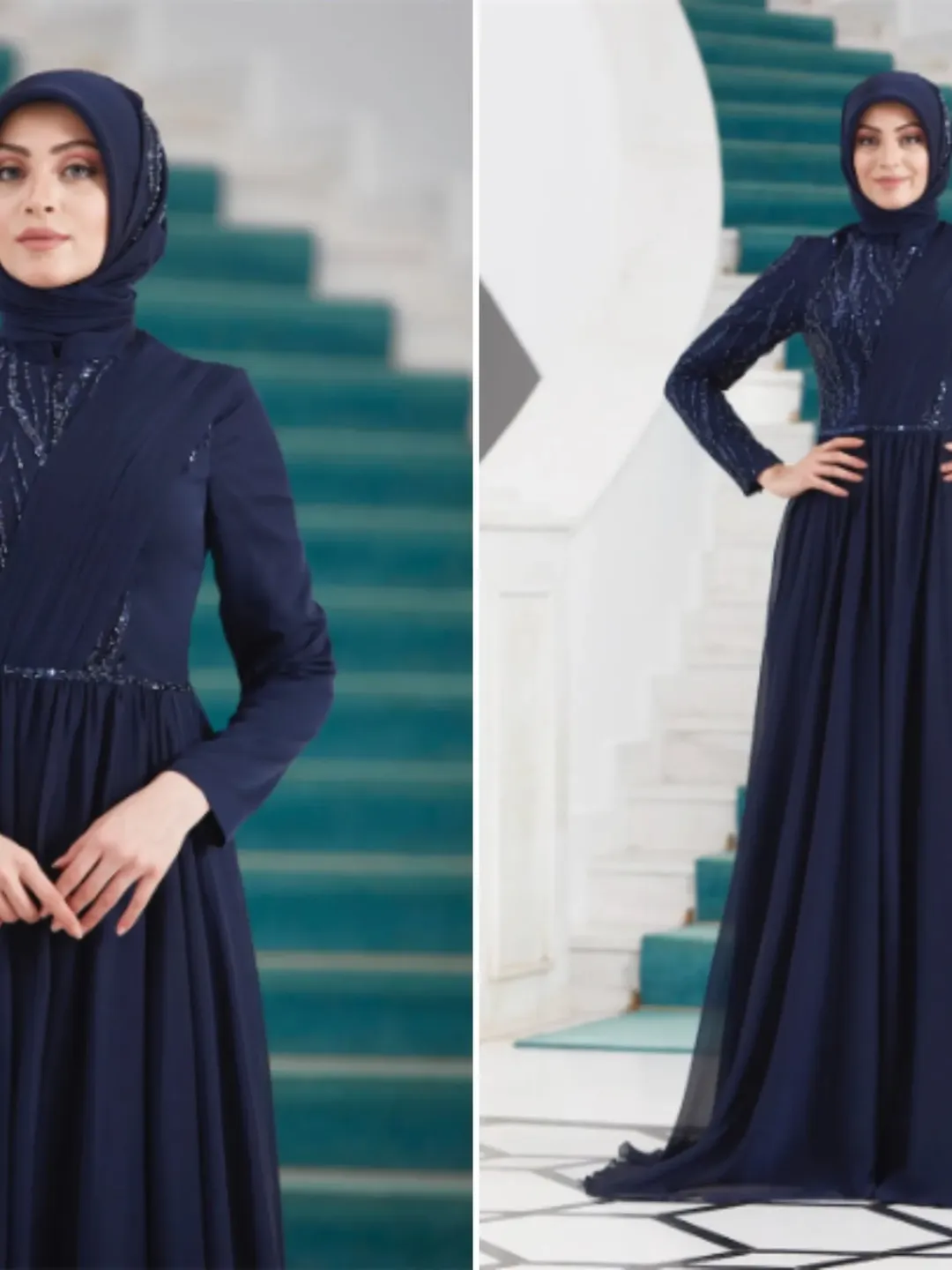 AHUNARE HIJAB - Dila  Navy Blue Chiffon Wedding Dress, Muslim Evening Gown, Nikah, Islamic Wedding, Engagement, Bridesmaid,