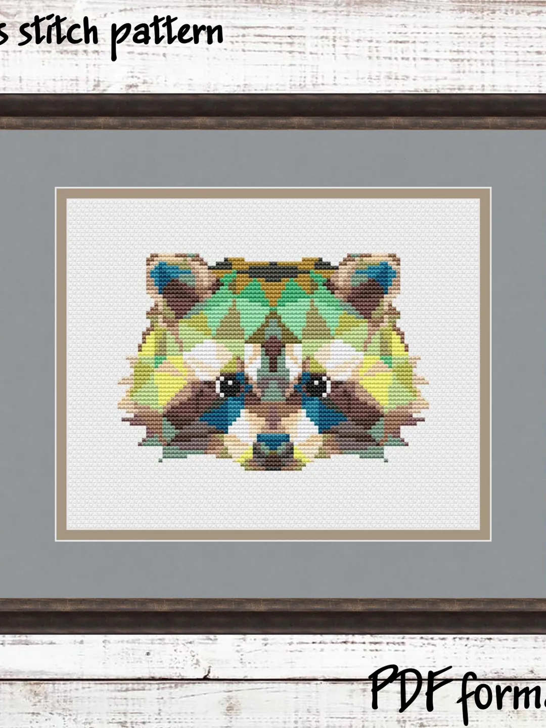 Geometric Raccoon Cross Stitch Pattern PDF, Polygonal animals Xstitch design, Funny cross stitch pattern modern