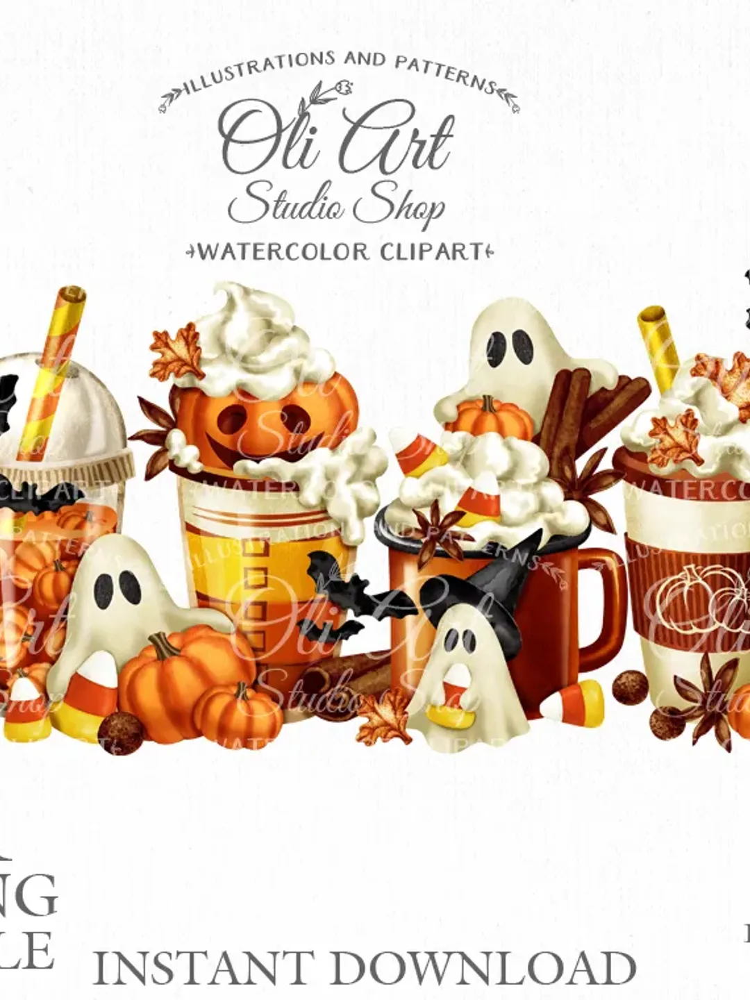 Halloween Pumpkin Spice Latte. Fall coffee PNG. Pumpkin drinks