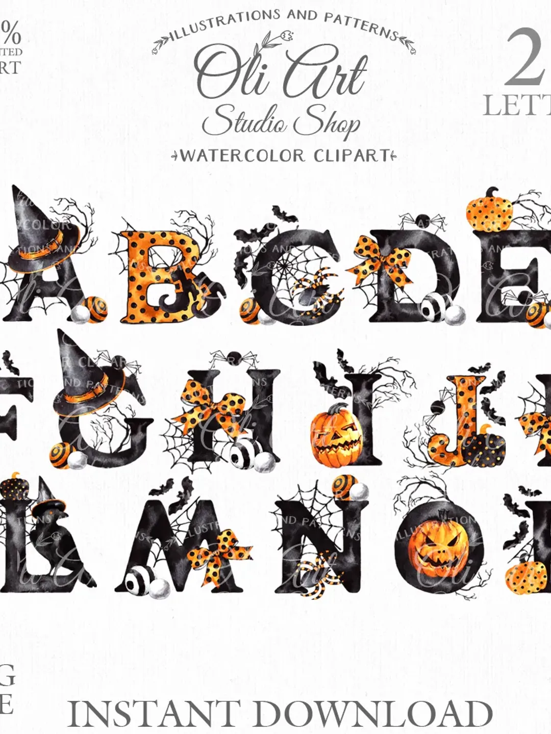 Happy HALLOWEEN clipart. Font clipart. Alphabet clipart. Pumpkins. Design Digital Download. OliArtStudioShop