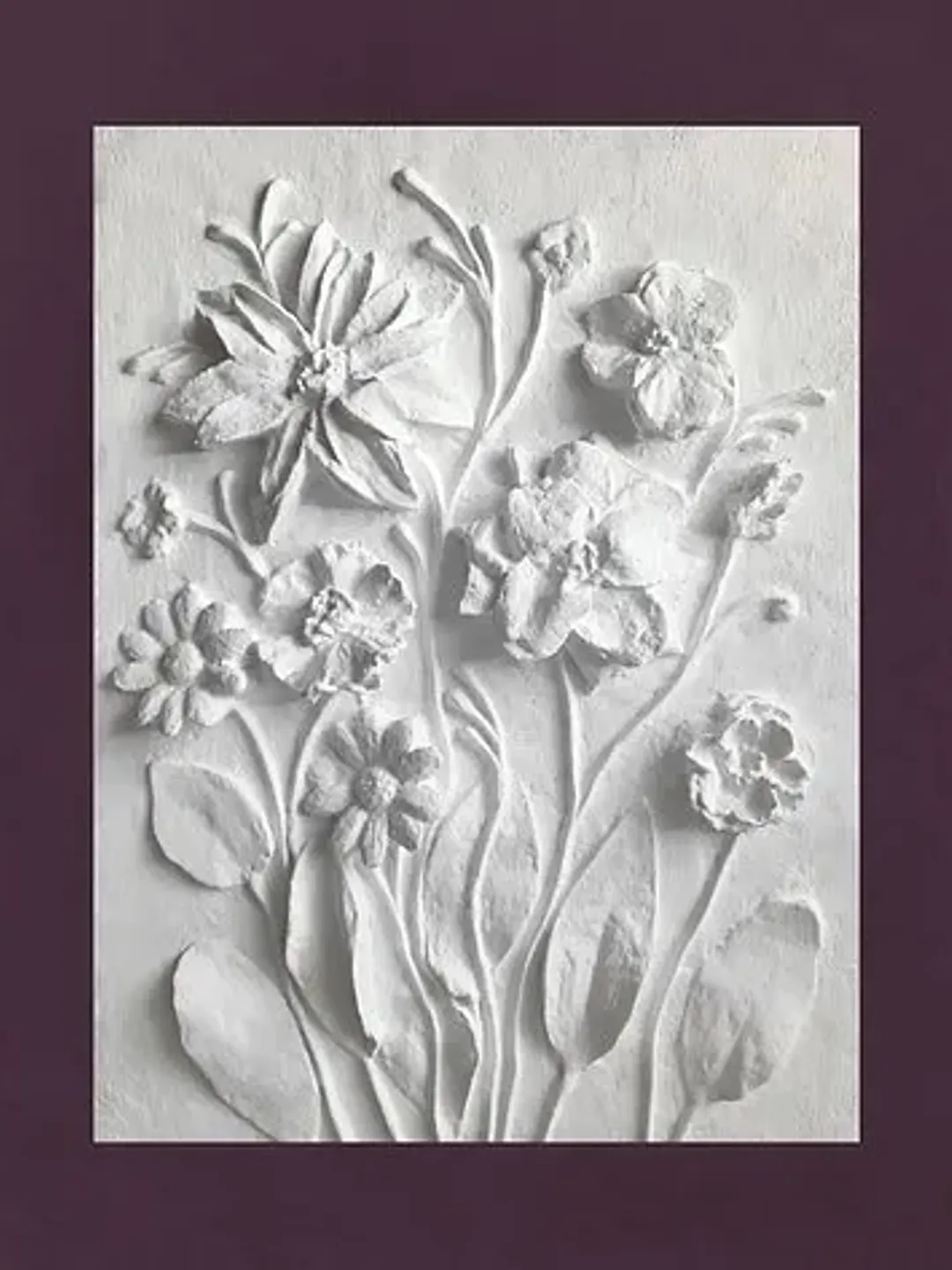 Wall sculpture art 3d flower wall art white bas-relief botanical decor flowers