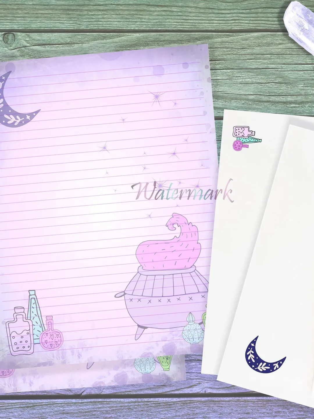 Cute Cauldron Writing Paper | Cauldron Stationery | Pastel Witch Paper | Witchy Letter Paper | Spell Bottle Page | Creepy Cute Stationery