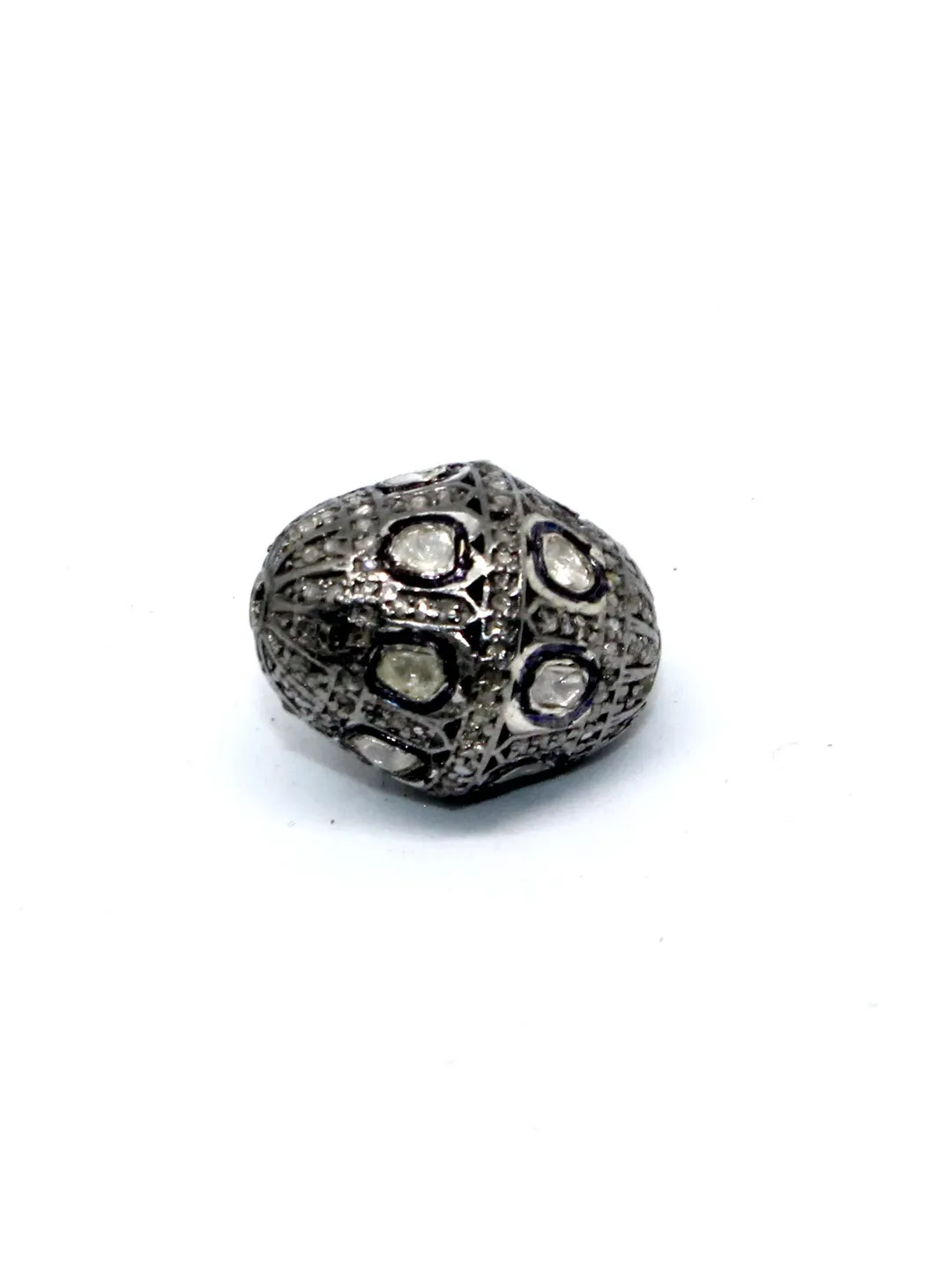 Pave Diamond/CZ/Moissanite Beads, Natural Polki Beads, 16X18MM Oval Shape Beads, Sterling Silver Beads, Oxidized Jewelry Beads, Spacer Beads