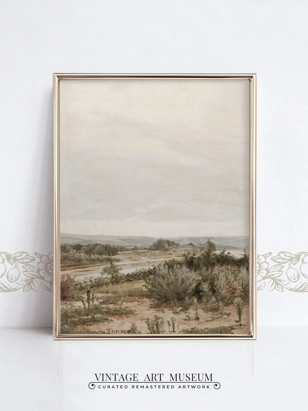Muded Green Vintage Landscape Print, Large Wall Art Nature Antique Oil Painting, Printable Home Decor, Digital Downloadable | 329