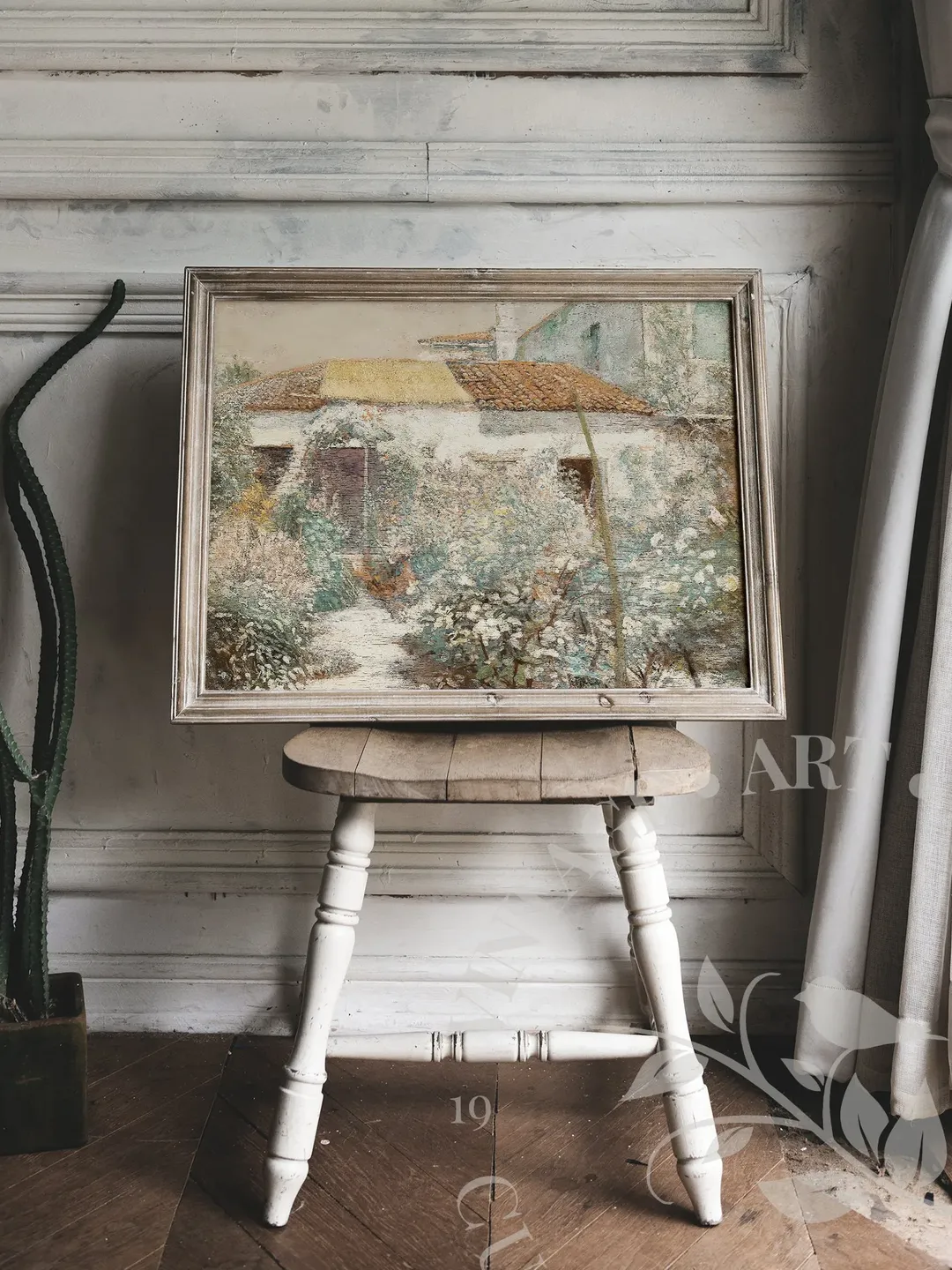Large Vintage Wall Art Cottage Oil Painting Print, Blossoming Garden ...