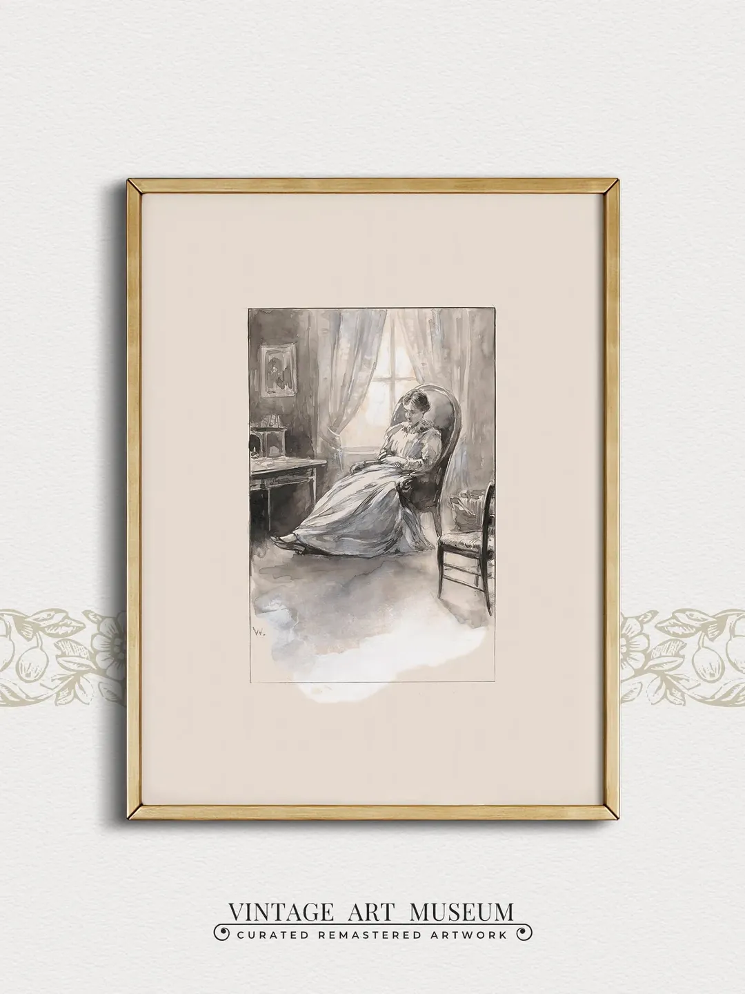 Antique Portrait Woman Watercolor Painting Vintage Print, Bedroom Farmhouse Wall Decor, Digital PRINTABLE Art | 268