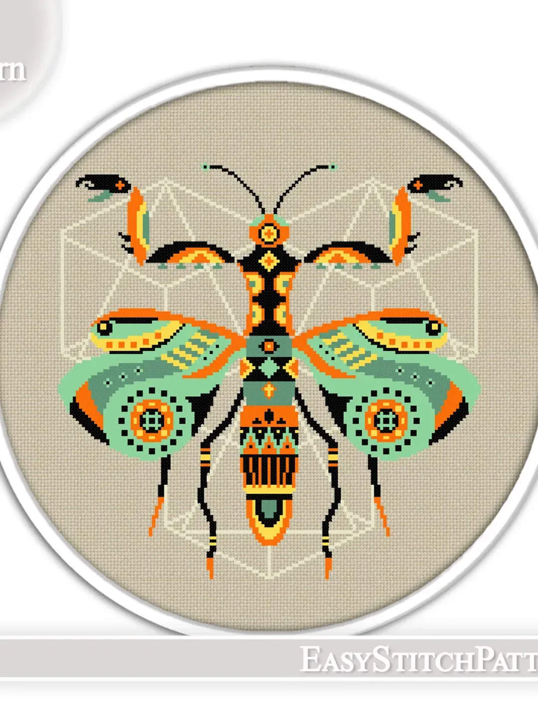 Mantis cross stitch pattern. Insects cross stitch pattern. Traditional cross stitch.