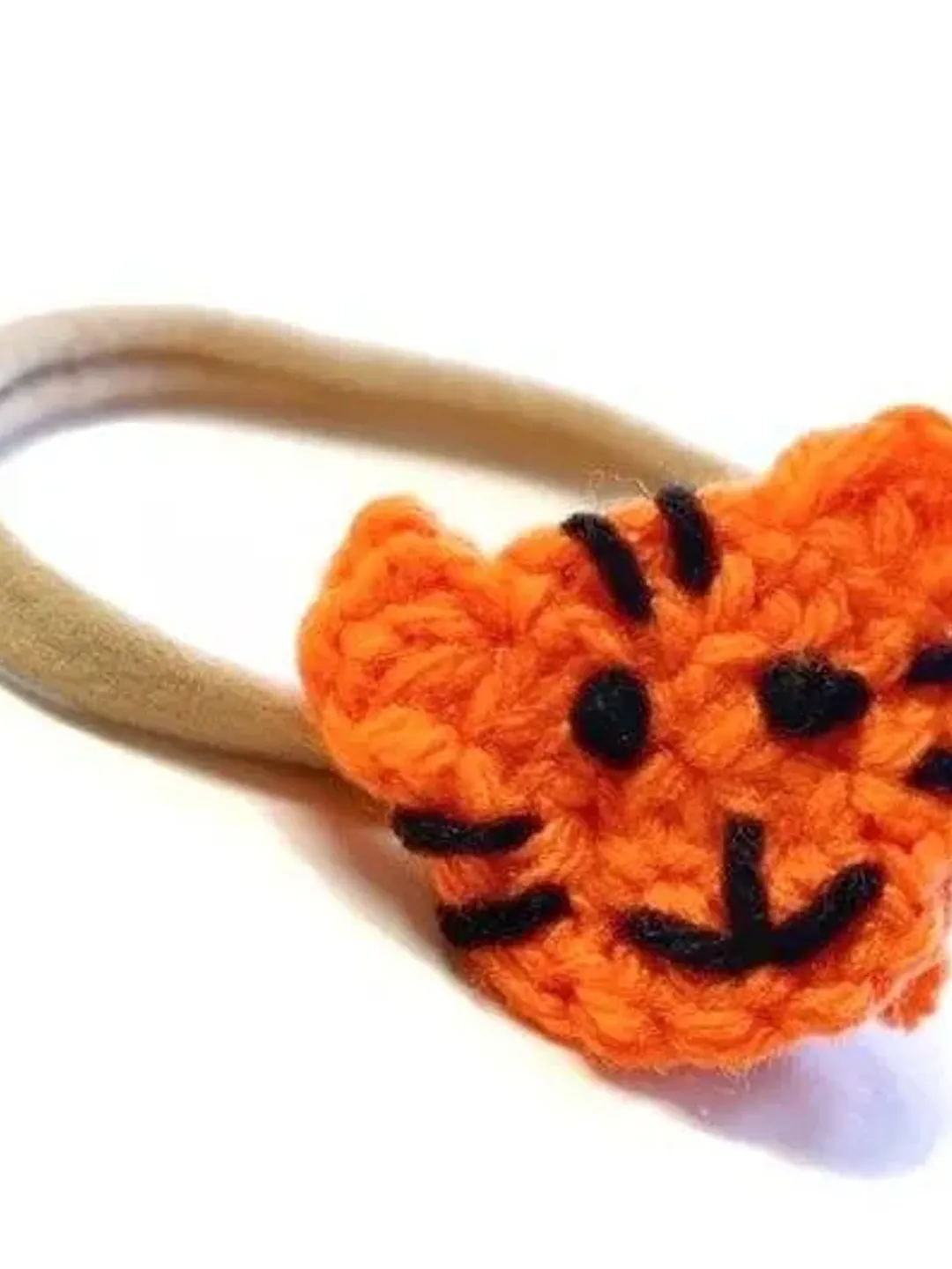 Crochet Tiger Face Hair Clip or Headband, Little Girls' Hair Accessories, Nude Nylon Headbands, Baby Shower Gift Ideas, Wild Animal Hair Bow