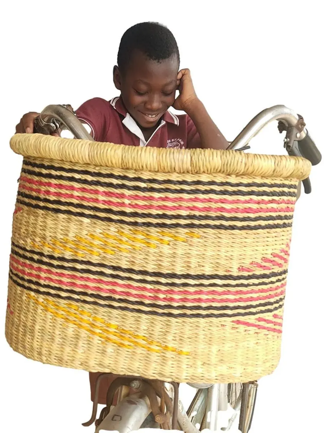 Bike Basket | Front Bike Basket | Pet Bike Basket | Woven Basket | Bolga Market Basket | African Baskets | Picnic Basket | Dog Bike Basket