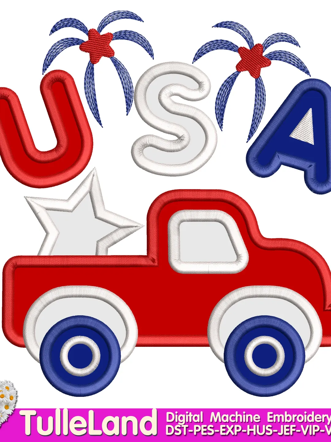Truck Patriotic 4th of July applique Machine embroidery design
