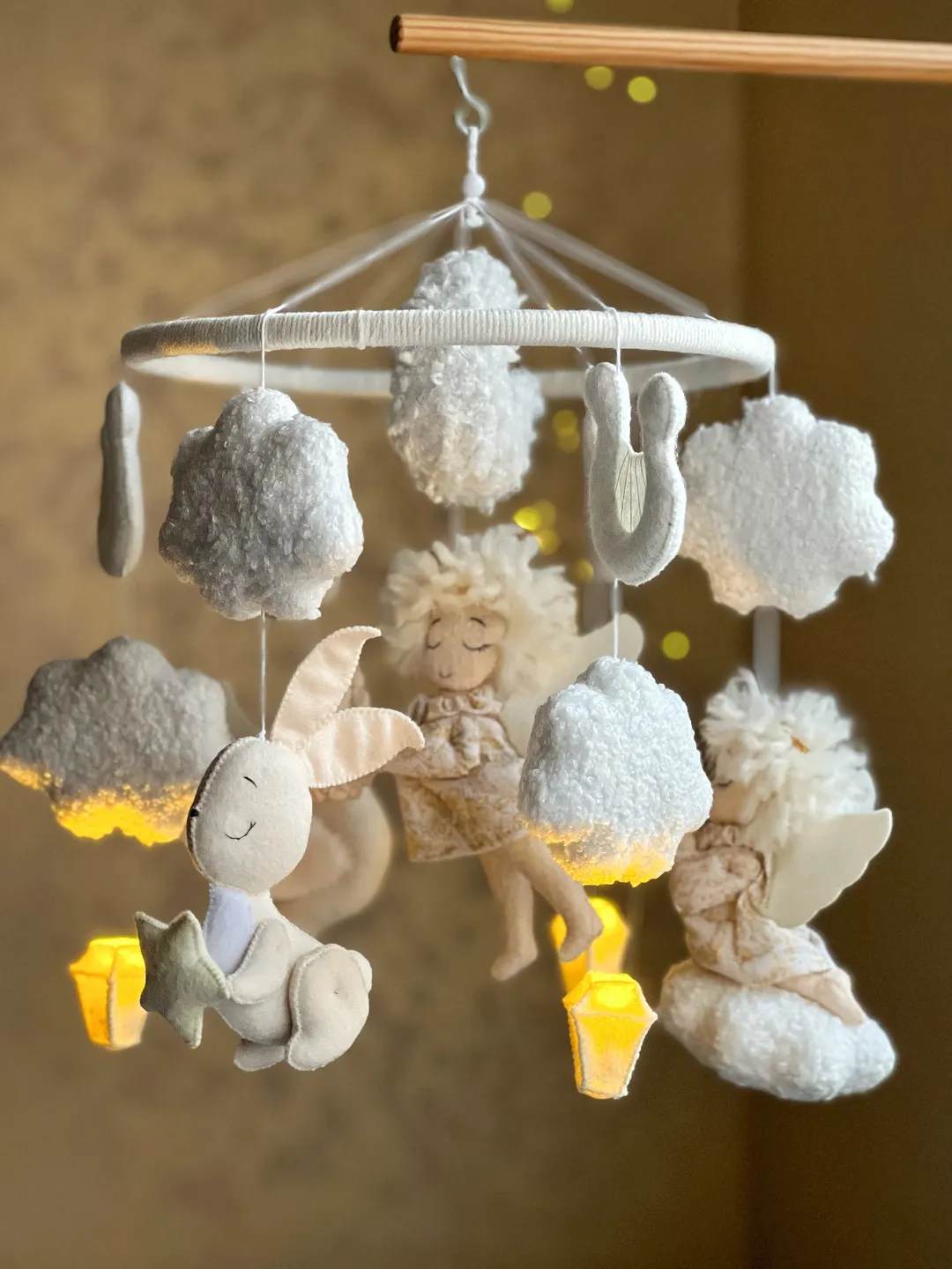 Angels mobile crib, Musical mobile felt, baby girl mobile, baby boy mobile, gift for pregnant