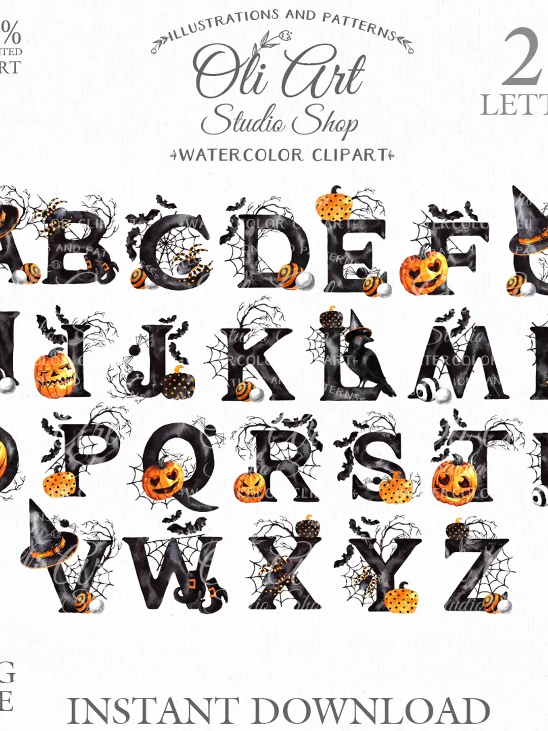 Happy HALLOWEEN clipart. Font clipart. Alphabet clipart. Pumpkins. Design Digital Download. OliArtStudioShop