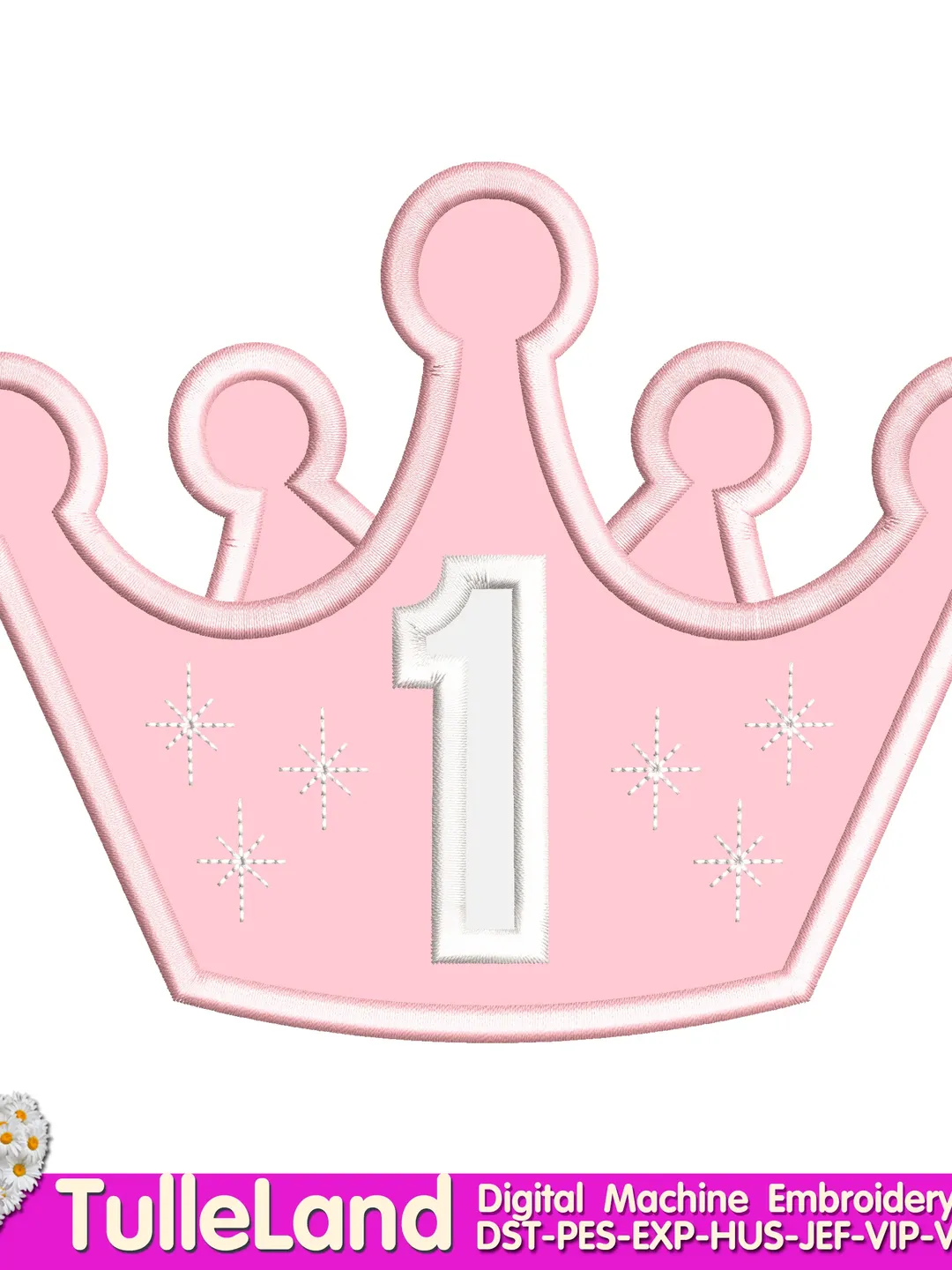 Birthday Crown with number One little princess little miss daddy's mommy's Design Applique for Machine Embroidery