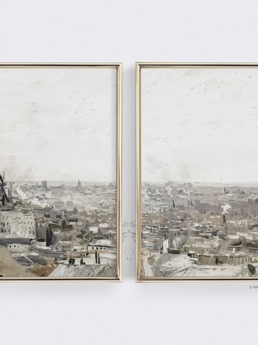 Abstract Antique Oil Painting, Van Gogh Print Set of 2, Vintage Cityscape Warm Tone French Wall Decor Printable Art, Digital | 236 S2