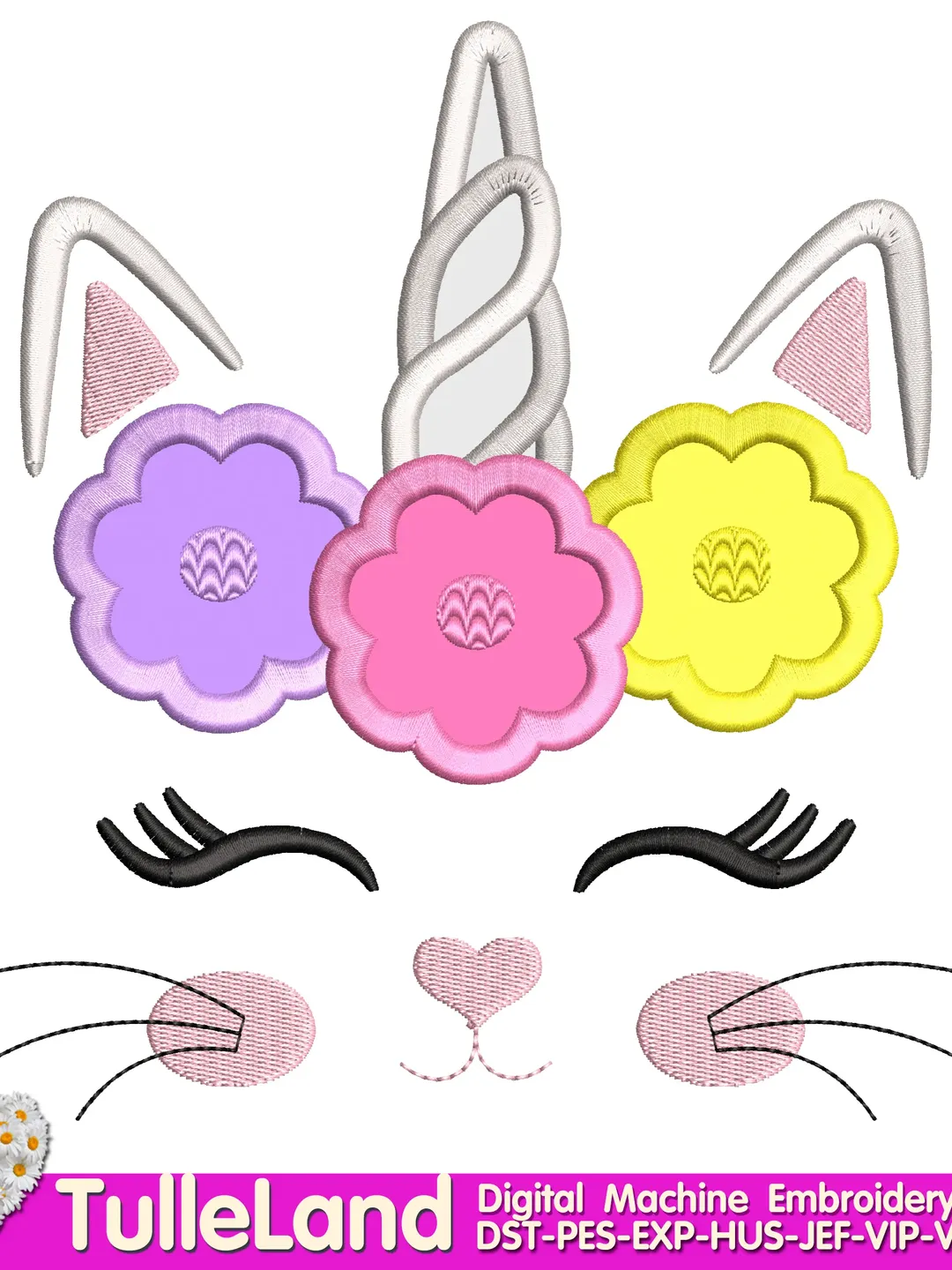 Cat Unicorn Caticorn Kittycorn Cheeky Cat Unicorn Kitty Unicorn Horn Design Applique for Machine Embroidery