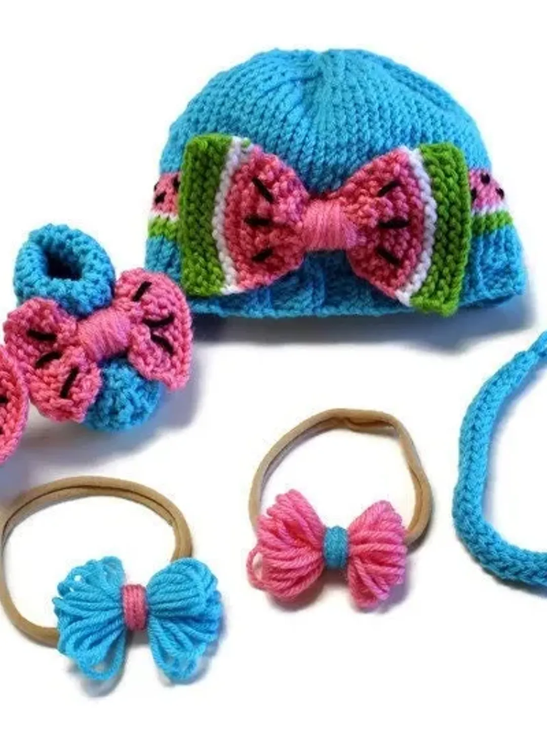 Watermelon Photoshoot Props Set, Hat and Booties Set, Headbands and Hair Ties, Expectant Parents Baby Shower Gift Ideas, Fruit Hat with Bows