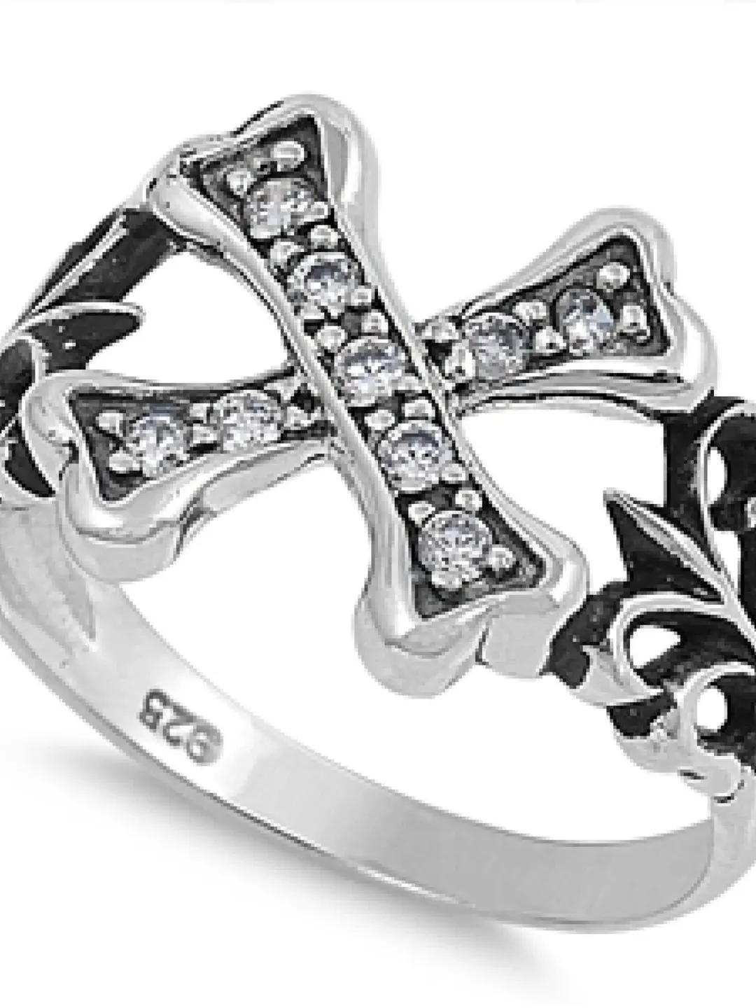 Sterling Silver Cross Ring, Cross with Crystals Ring, Confirmation Gift, Cross Ring for Men, Religious Jewelry Women and Men Size 6 to 13