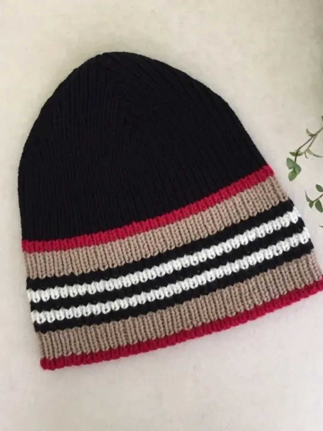 black mens hat, Striped Wool Beanie for men, hat in the style of Burberry, hat for spring, warm hat, gift, sports hat