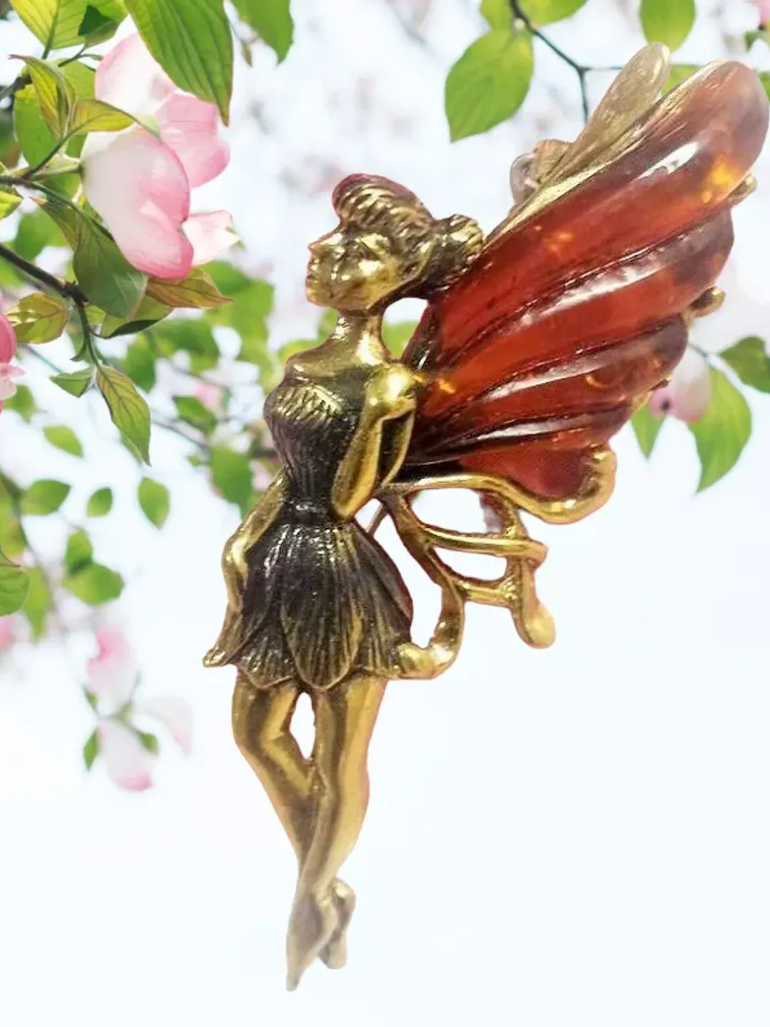Fairy Butterfly Brooch Amber Jewelry Women Cartoon Brooch Fairy Tinker Bell gift Girl Brooch pin red wine gold brass