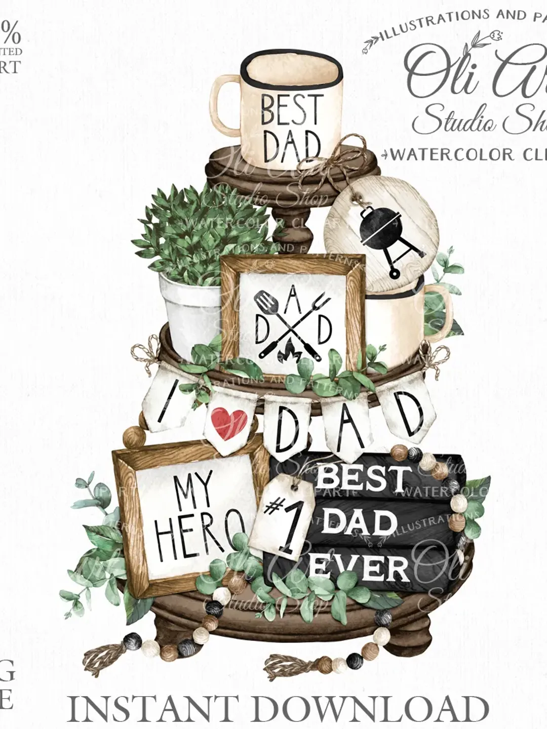Fathers day tiered tray design. Dad. Png File, Hand Drawn graphics. Digital Download. OliArtStudioShop
