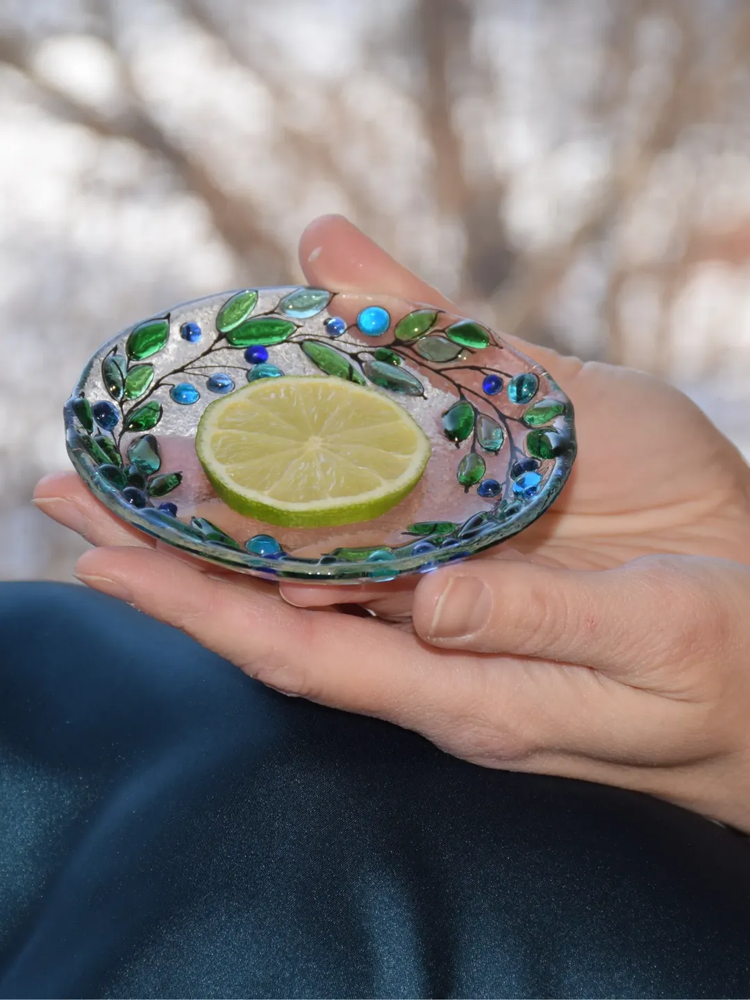 Fruit fused glass bowl - Mini serving bowls handmade design - Decorative plates for home decor - Fused glass art
