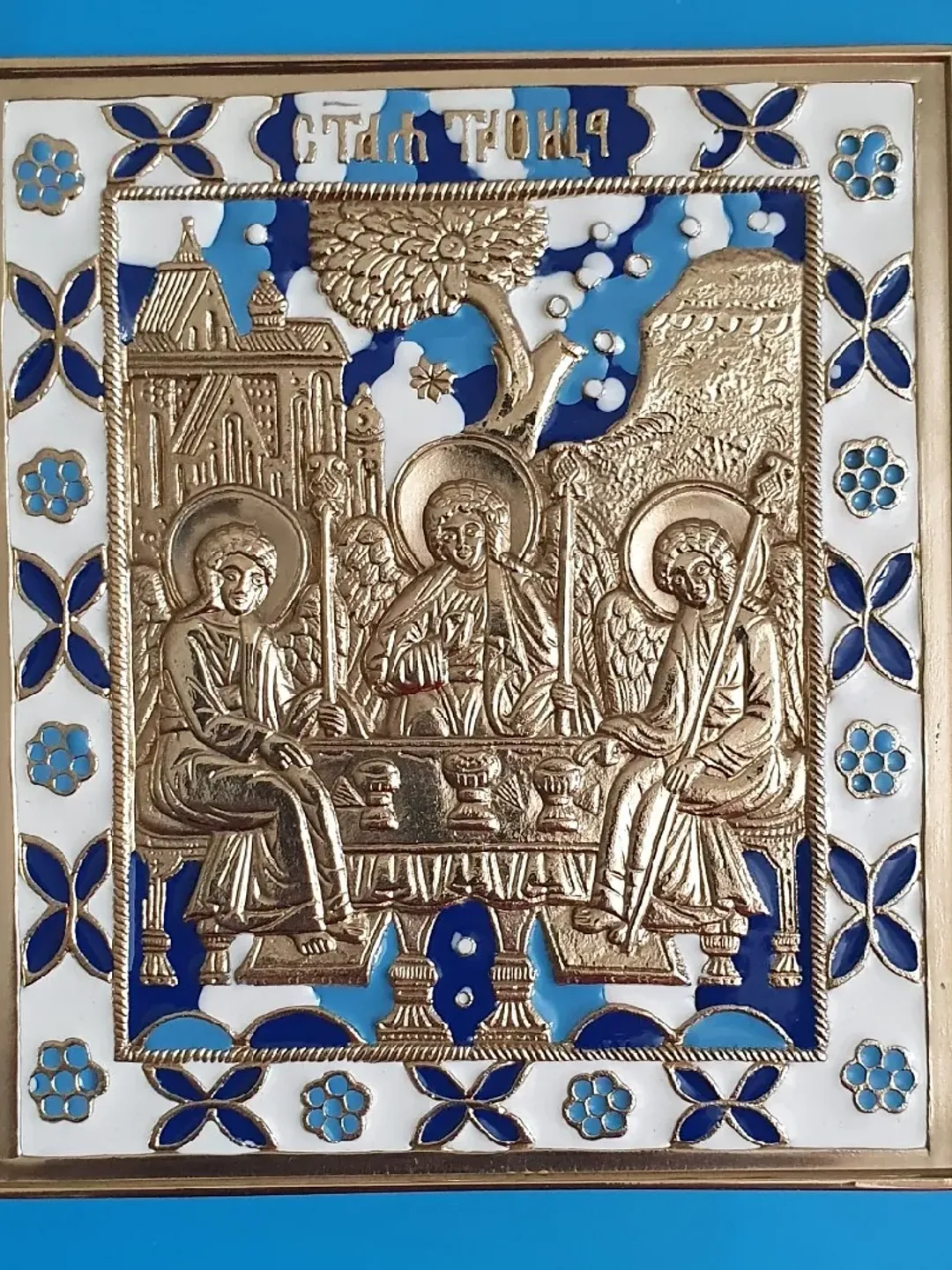 Saint Trinity brass icon colorful enamel | copy of an ancien icon 19 c. | Orthodox store