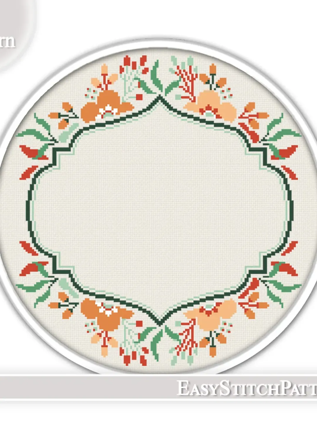 Wreath cross stitch pattern. Flower frame cross stitch. Modern cross stitch,