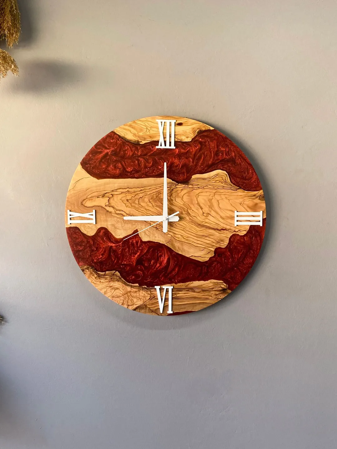 Made to order Epoxy Olive Wood Wall Clock, Resin Wall Clock, Live Edge Wall Clock, Unique Wall Clock, Personalized Clock, Housewarming Gift