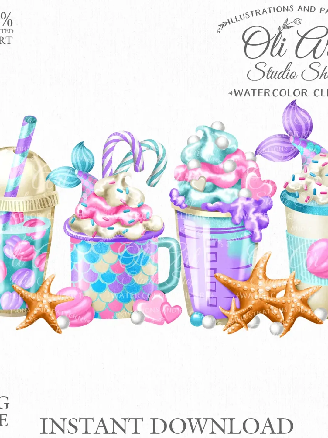Mermaid's tail. Spice Latte. Coffee PNG. Drinks. Spring Digital File. Digital Download. OliArtStudioShop