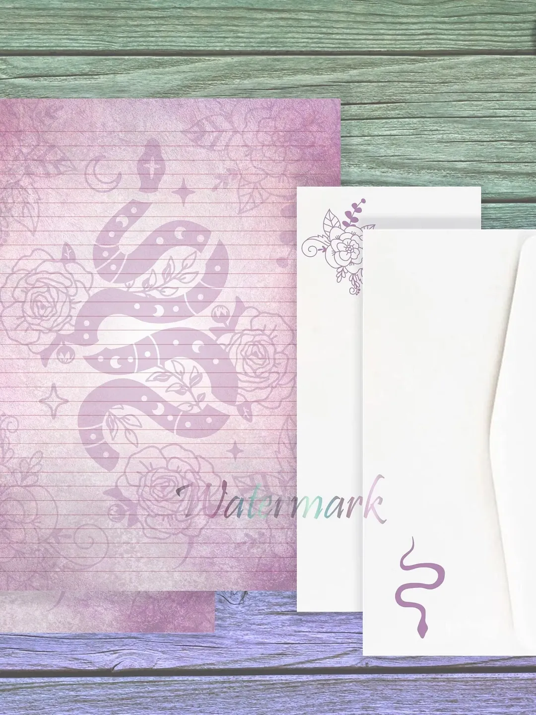 Rose Snake Writing Paper Set | Snake Stationery | Moon Snake Paper | Letter Paper | Spell Paper | Hecate Stationery | Floral Snake Page
