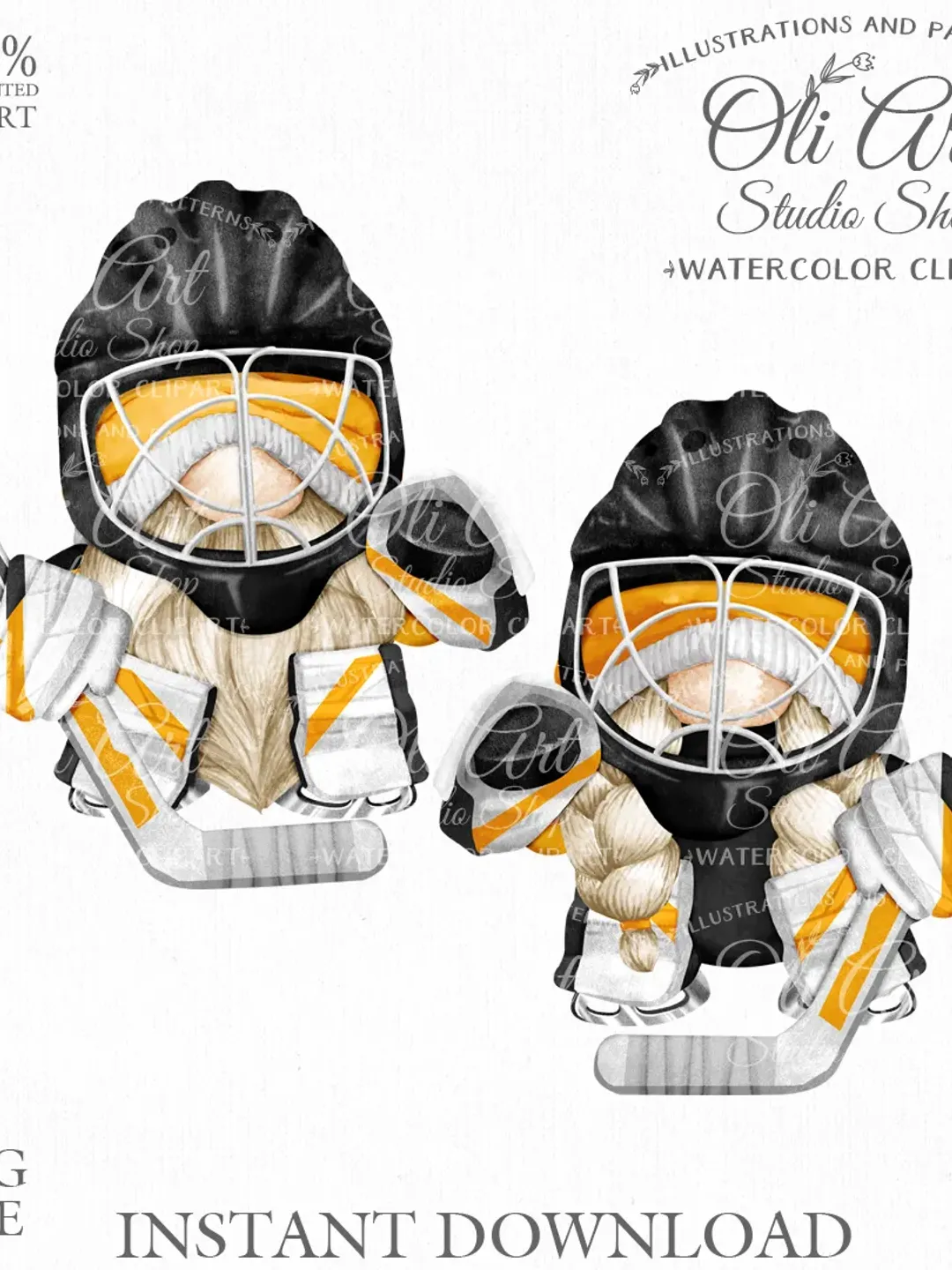Hockey Goalie Gnome Clip Art. Sports Gnome. Cute Characters. Hand Drawn graphics. Digital Download. OliArtStudioShop