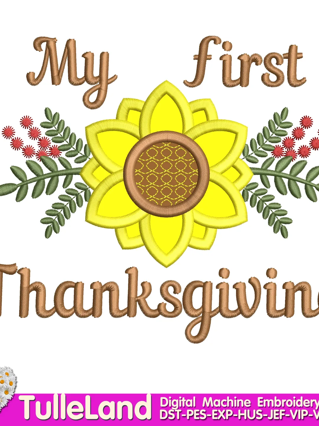 Baby Girl first 1st Thanksgiving Applique Machine embroidery design