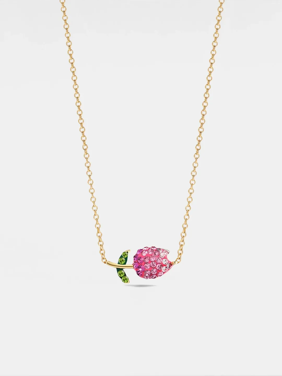 PERIMADE Crystal Tulip Charm Pendant • Pink Tulip Flower Layering Necklace • Sterling Silver Friendship Jewelry • Trendy Best Friend Gift