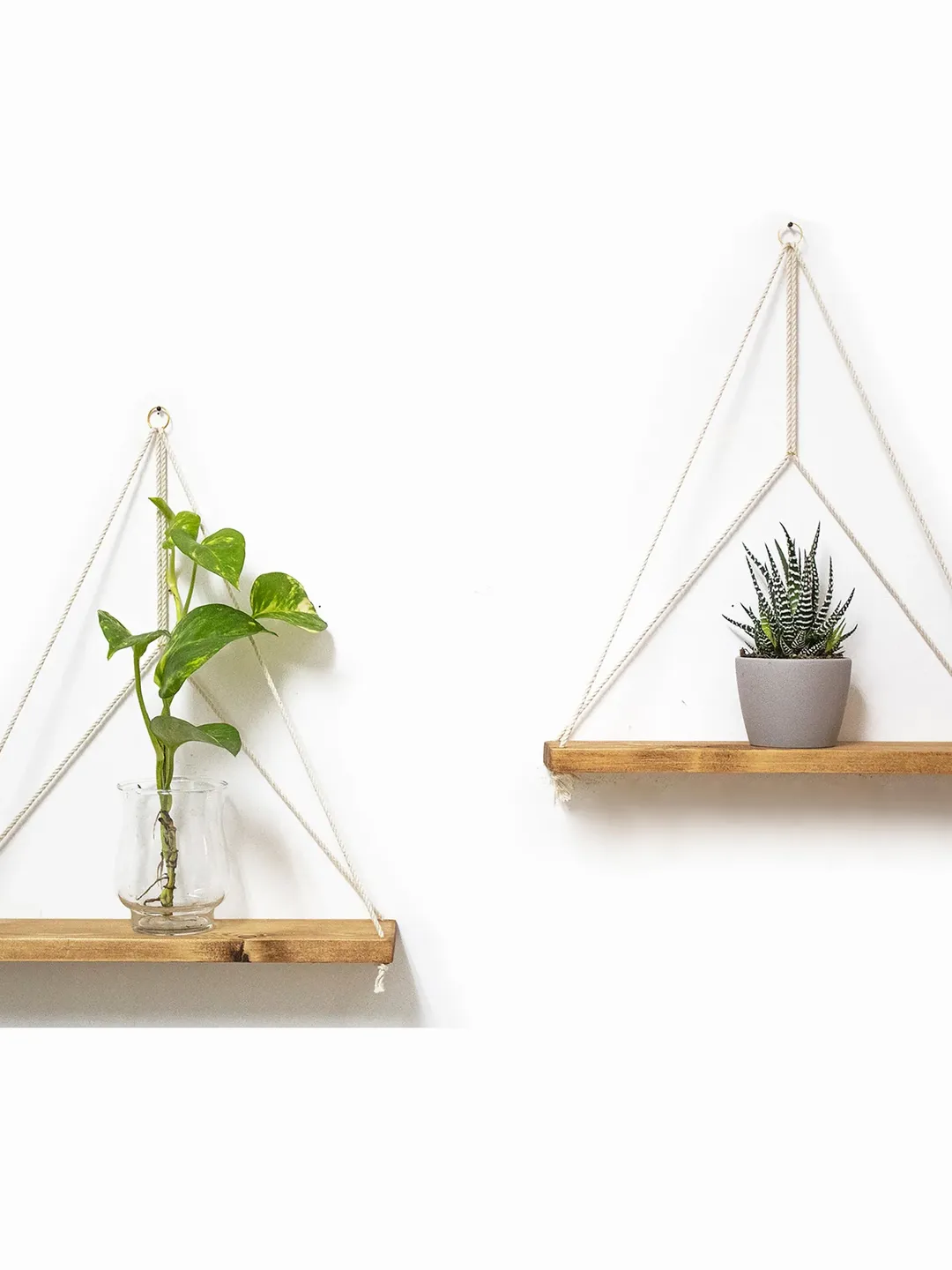 Geometric Shelves Set Of 2, Rope Floating Shelf, Wall Hanging Shelves, Wooden Hanging Shelves, Floating Shelf, Plants Wall Hanging